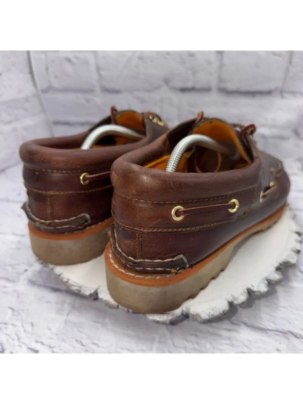 Timberland Mens Authentic 3-Eye Lug Handsewn Brown Leather Boat Shoes Size 12 M